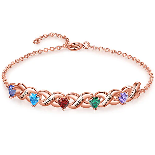 14K Rose Gold Plated Engraved Heart Birthstone X Bracelet - Image 7