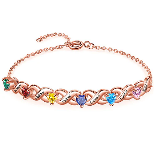 14K Rose Gold Plated Engraved Heart Birthstone X Bracelet - Image 8