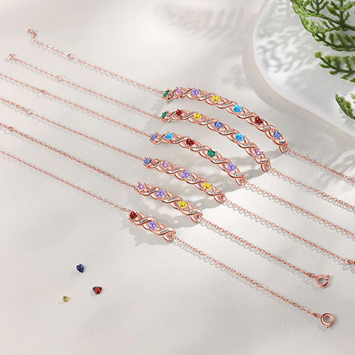 14K Rose Gold Plated Engraved Heart Birthstone X Bracelet - Image 9