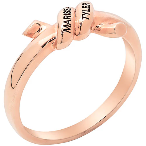 14K Rose Gold Plated Engraved Knot Ring - Image 2