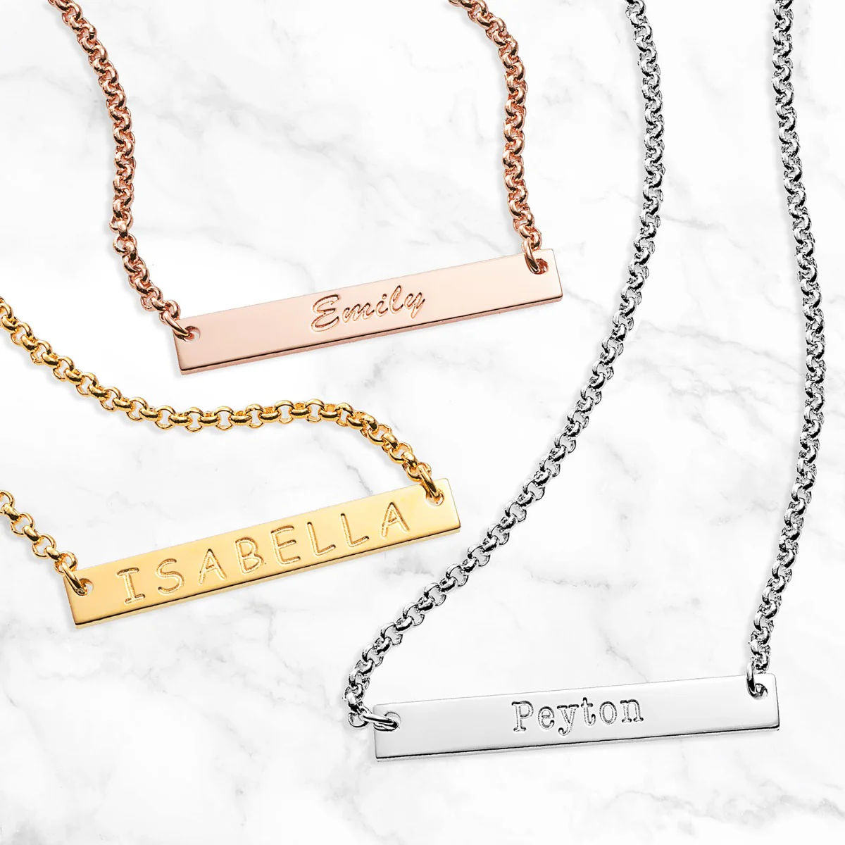 14K Rose Gold Plated Engraved Name Mini Bar Necklace - Image 8