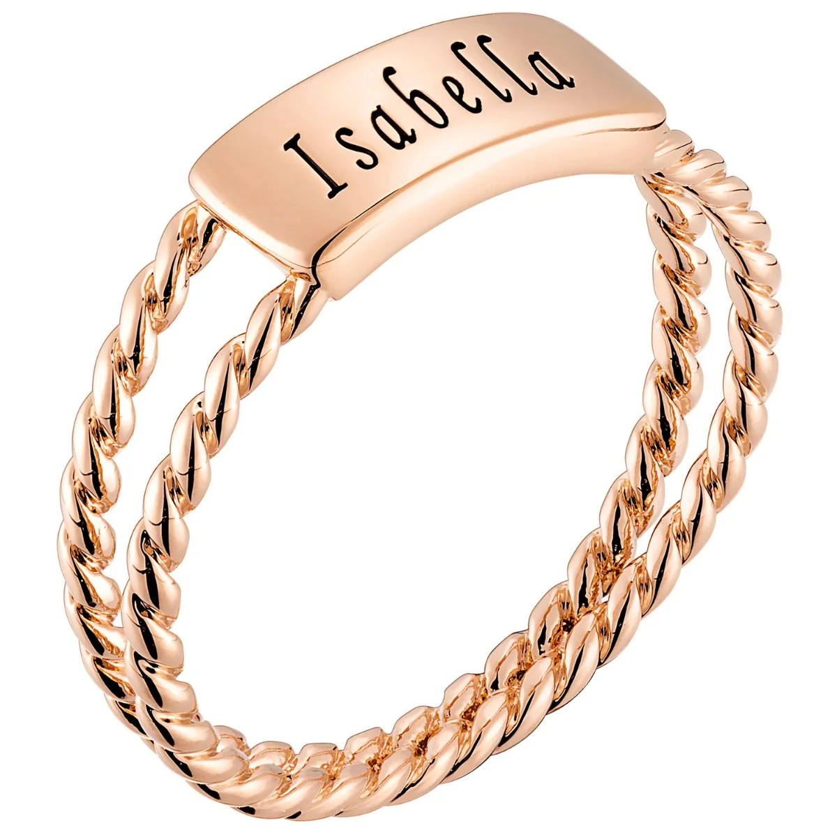 14K Rose Gold Plated Engraved Name with Double Roped Band Ring - Image 2
