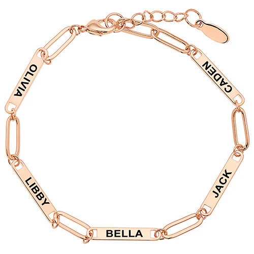 14K Rose Gold Plated Engraved Paperclip Station Bracelet - Image 2