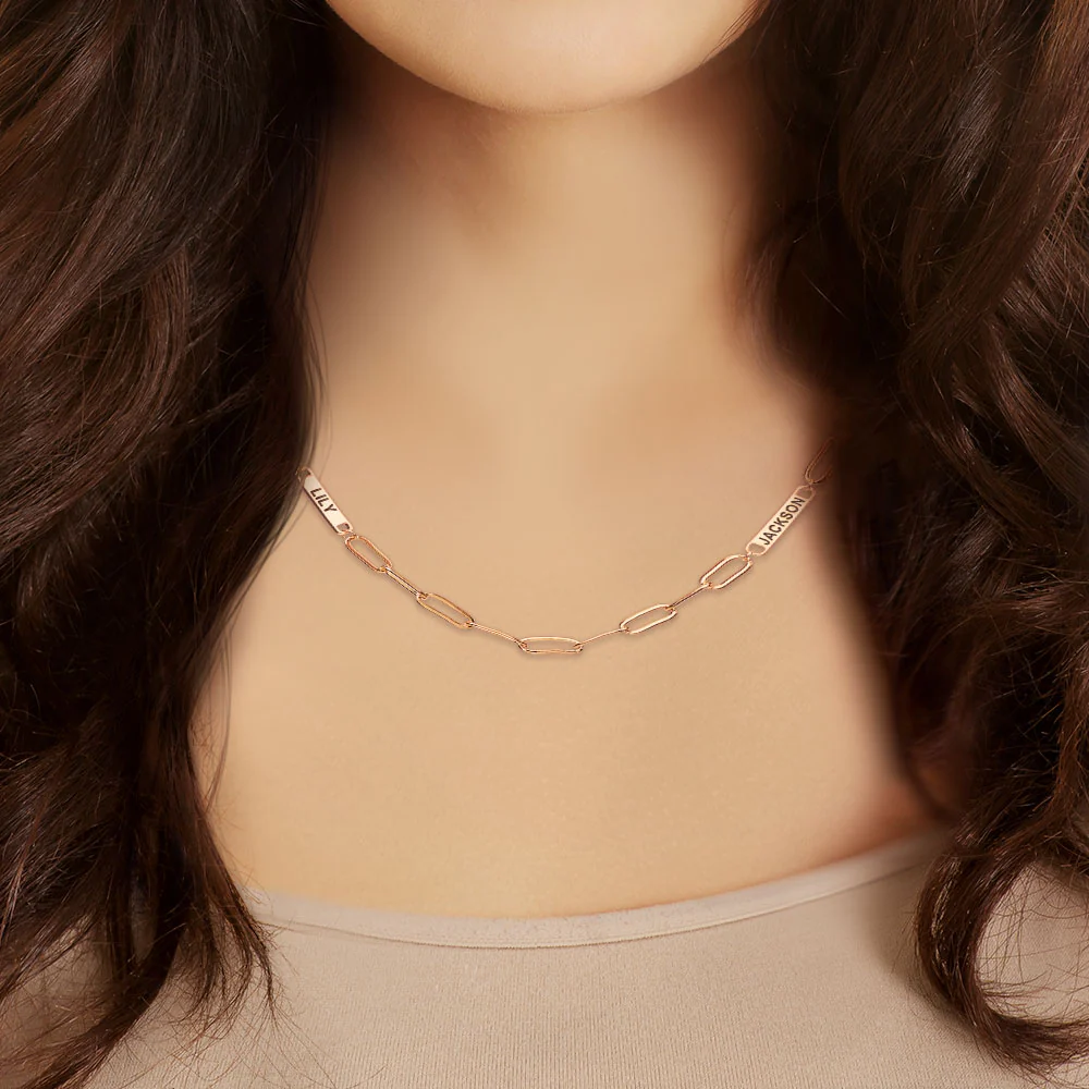 14K Rose Gold Plated Engraved Paperclip Station Necklace - Image 5