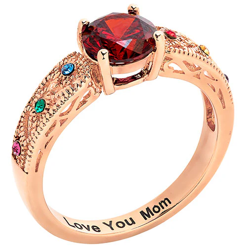 14K Rose Gold Plated Filigree Family Birthstone Ring - Image 2