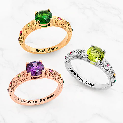 14K Rose Gold Plated Fine Filigree Family Birthstone Ring - Image 4