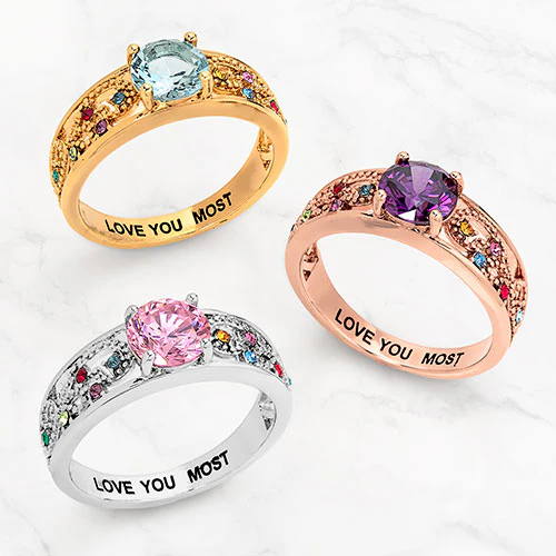 14K Rose Gold Plated Fine Filigree Family Birthstone Ring - Image 4