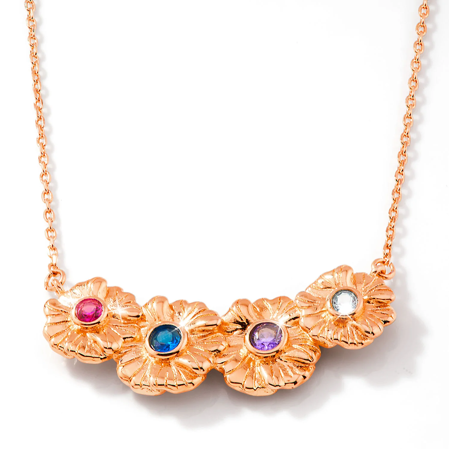 14K Rose Gold Plated Flower Birthstone Necklace - 1 to 5 stones - Image 3