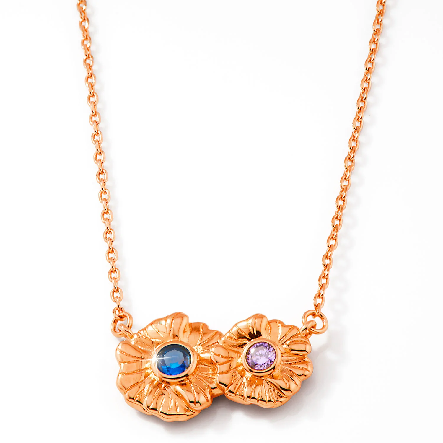 14K Rose Gold Plated Flower Birthstone Necklace - 1 to 5 stones - Image 7