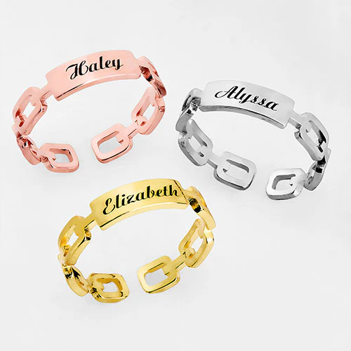 14K Rose Gold Plated Frozen Paperclip Chain Engraved Ring - Image 4