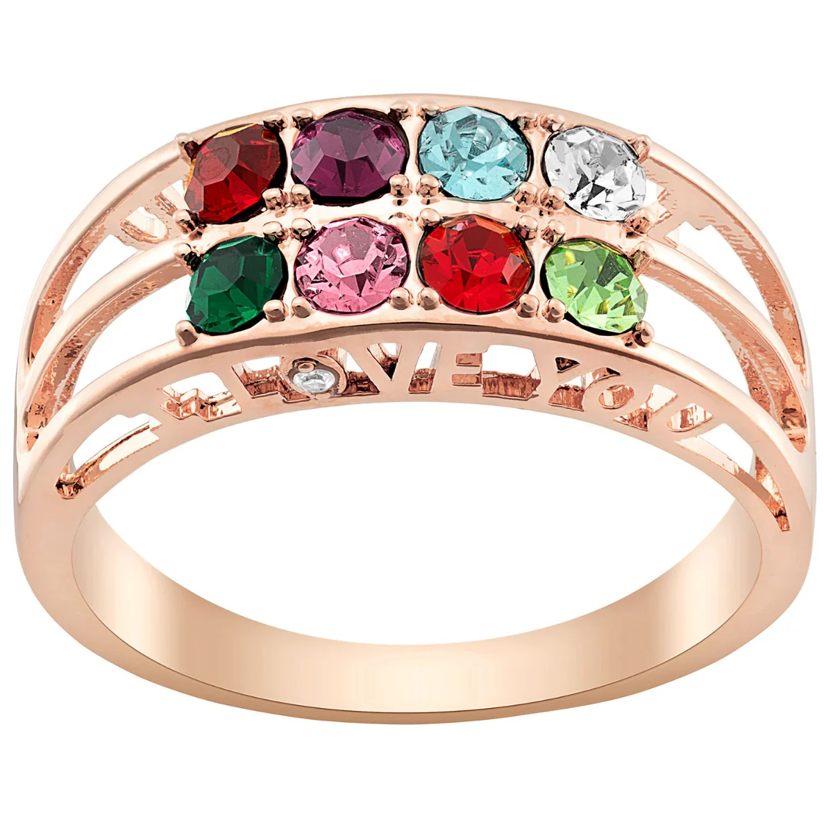 14K Rose Gold Plated I Love You Family Birthstone and Diamond Accent Ring with Free Pearl Earrings - Pierced - Image 3
