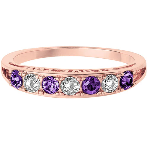 14K Rose Gold Plated I LOVE YOU Simulated Amethyst and Clear Crystal Ring - Image 2