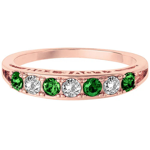 14K Rose Gold Plated I LOVE YOU Simulated Emerald and Clear Crystal Ring - Image 2