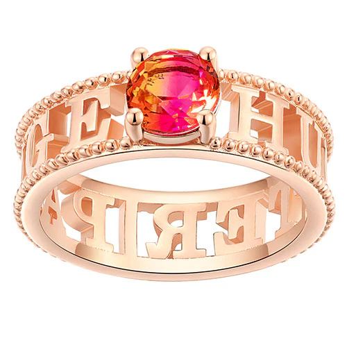 14K Rose Gold Plated Iridescent Stone Double Name Beaded Ring