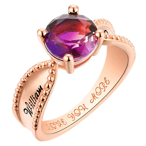14K Rose Gold Plated Iridescent Stone Engraved Beadeded Ring - Image 2
