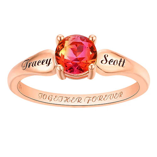 14K Rose Gold Plated Iridescent Stone Engraved Tapered Ring