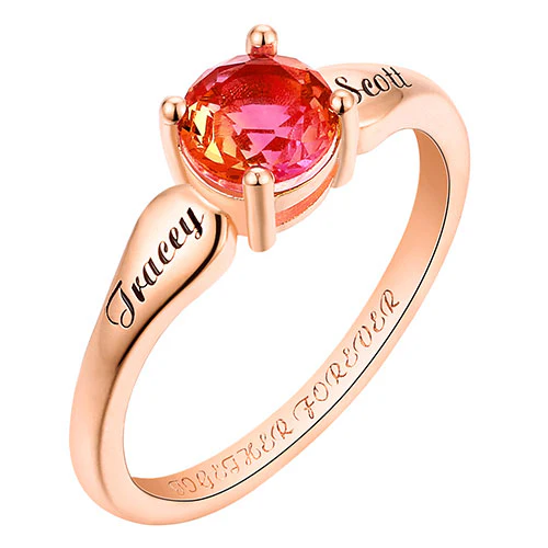 14K Rose Gold Plated Iridescent Stone Engraved Tapered Ring - Image 2