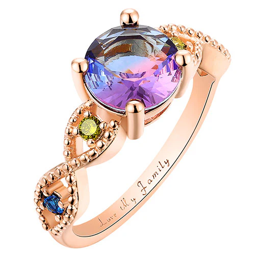 14K Rose Gold Plated Iridescent Stone Infinity Birthstone Ring - Image 2