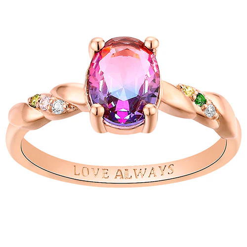 14K Rose Gold Plated Iridescent Stone Petite Birthstone Ring