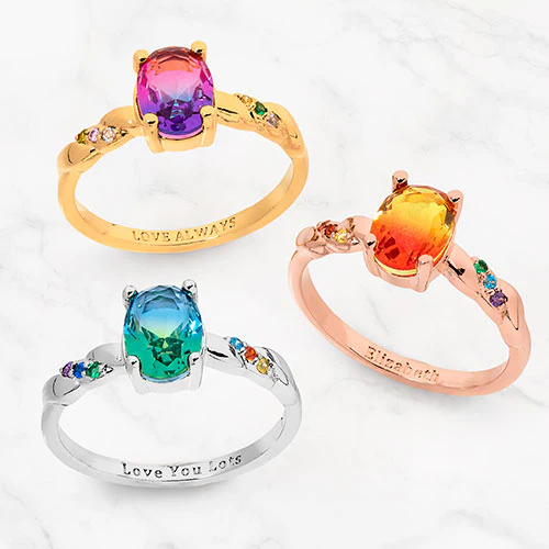 14K Rose Gold Plated Iridescent Stone Petite Birthstone Ring - Image 4