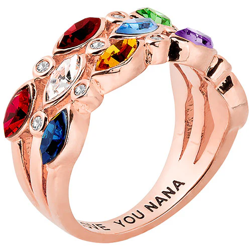 14K Rose Gold Plated Marquise Birthstone with Clear CZ Faux Stack Ring - Image 2