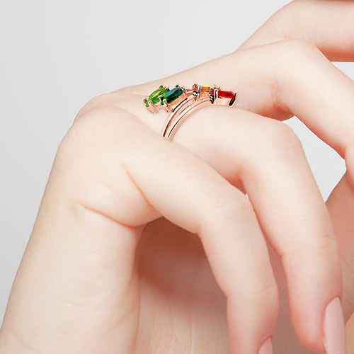 14K Rose Gold Plated Marquise Bypass Birthstone Ring - Image 3