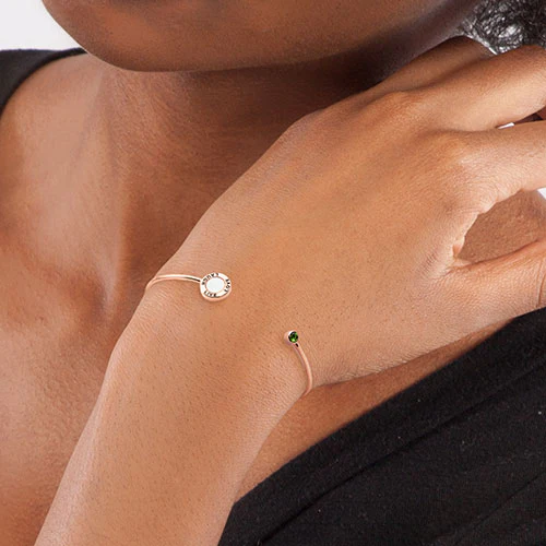 14K Rose Gold Plated Mother of Pearl and Birthstone 'Live, Love, Laugh' Engraved Flexible Bracelet - Image 4