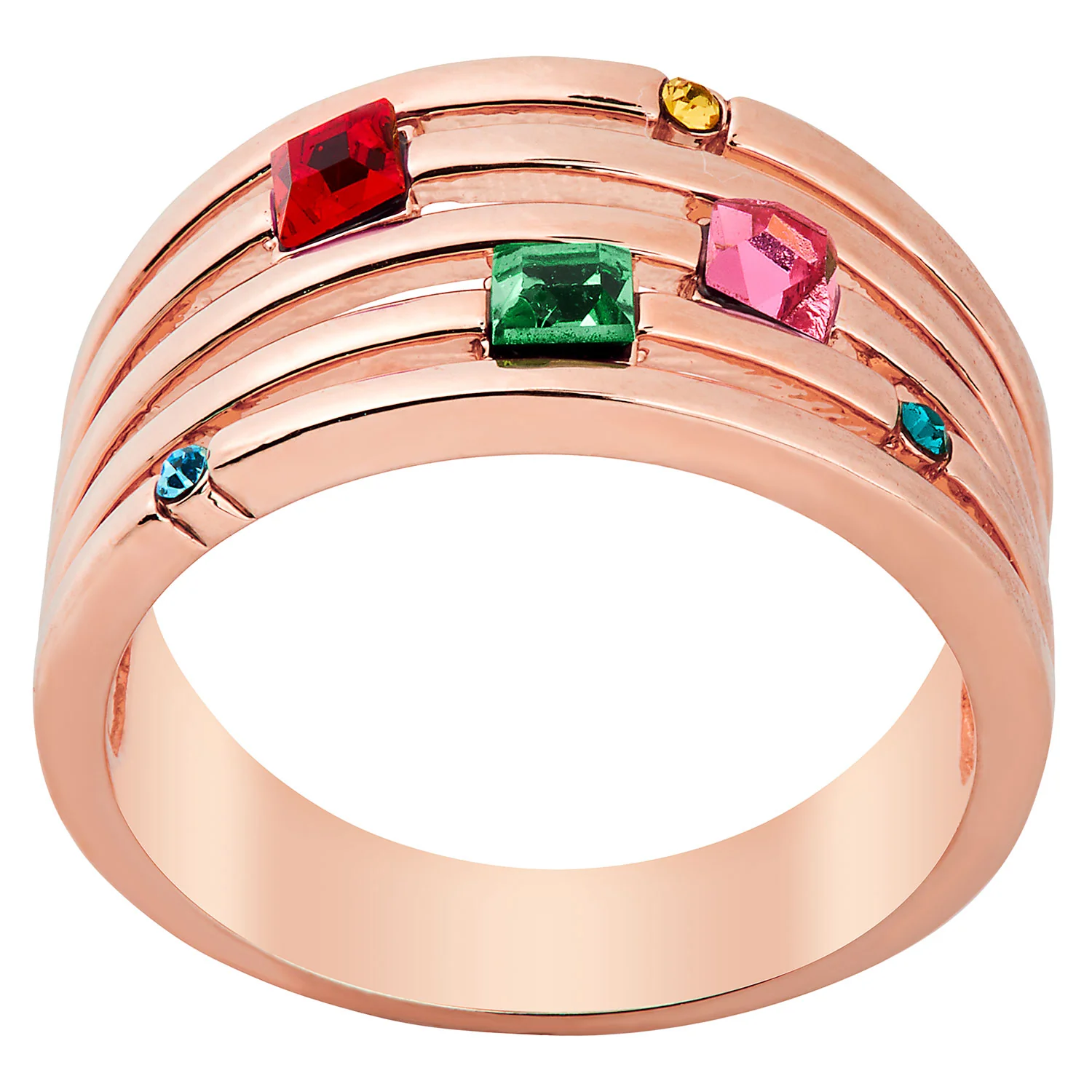 14K Rose Gold Plated Mulitshape Family Birthstone Faux Stack Ring