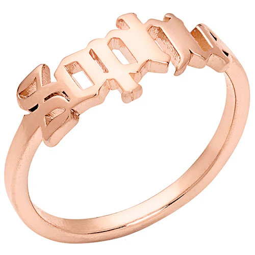 14K Rose Gold Plated New Old English Cutout Name Ring - Image 2