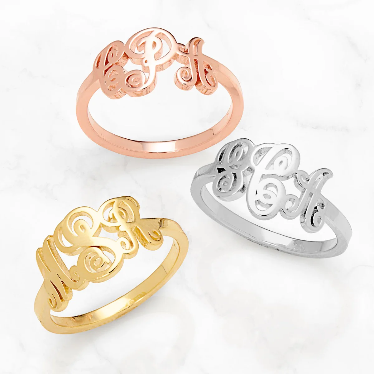 14K Rose Gold Plated Petite Monogram Ring - Image 3