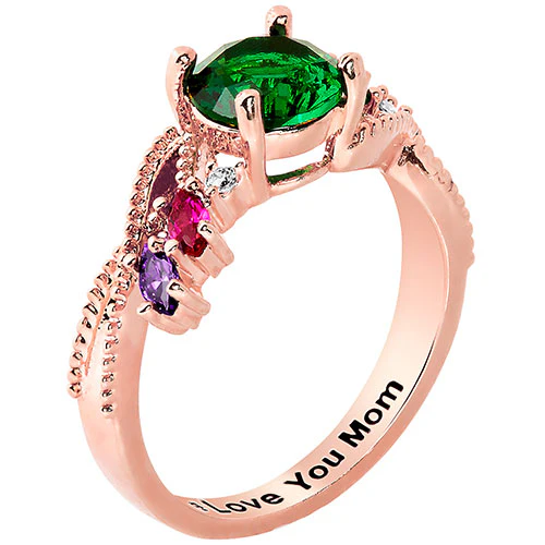 14K Rose Gold Plated Round and Marquise Family Birthstone Ring - Image 2