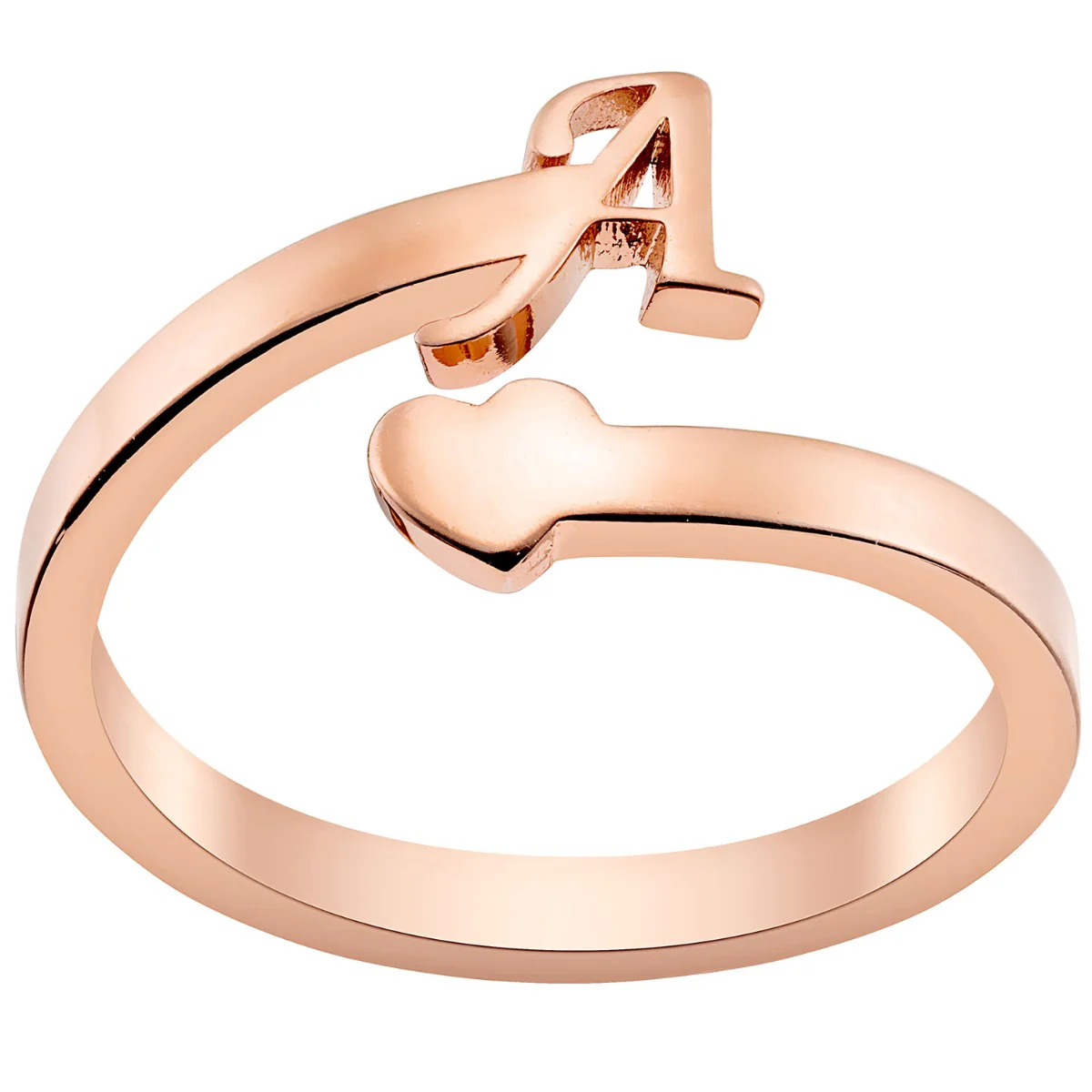 14K Rose Gold Plated Script Initial and Heart Bypass Ring