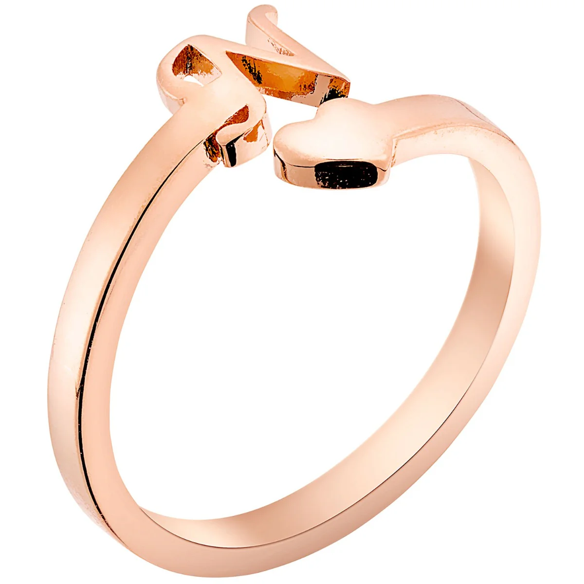 14K Rose Gold Plated Script Initial and Heart Bypass Ring - Image 4
