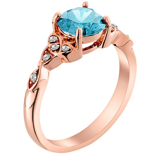 14K Rose Gold Plated Simulated Blue Topaz and Clear Crystal Trinity Knot Ring - Image 2