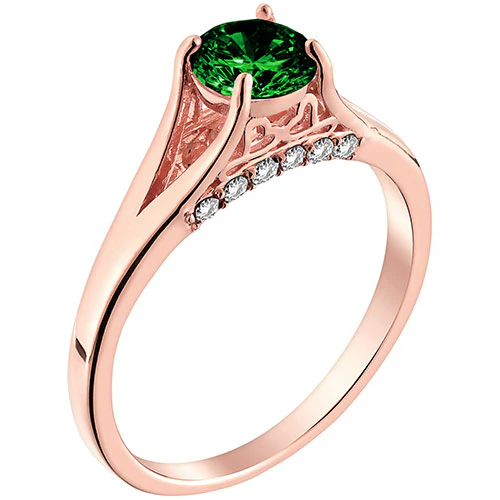 14K Rose Gold Plated Simulated Emerald and Clear Crystal Ring - Image 2