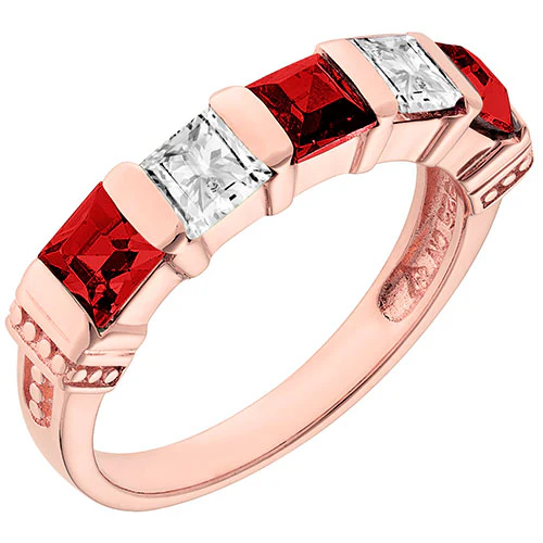 14K Rose Gold Plated Simulated Garnet and Clear Crystal 5 Stone Ring - Image 2