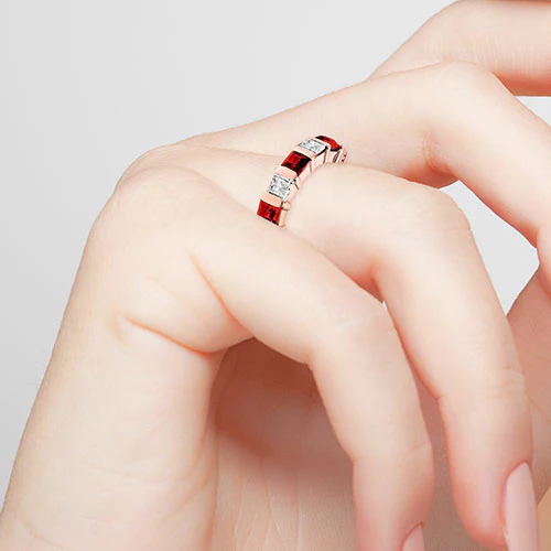 14K Rose Gold Plated Simulated Garnet and Clear Crystal 5 Stone Ring - Image 3