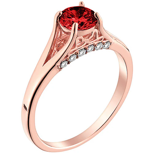 14K Rose Gold Plated Simulated Garnet and Clear Crystal Ring - Image 2