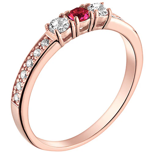 14K Rose Gold Plated Simulated Ruby and Clear Crystal 3-Stone Ring - Image 2