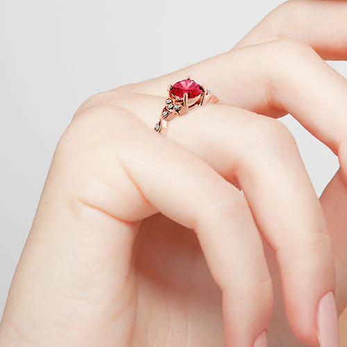 14K Rose Gold Plated Simulated Ruby and Clear Crystal Trinity Knot Ring - Image 3