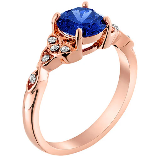 14K Rose Gold Plated Simulated Sapphire and Clear Crystal Trinity Knot Ring - Image 2