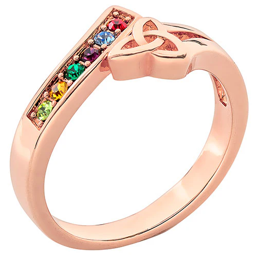 14K Rose Gold Plated Trinity Bypass Birthstone Ring - Image 2