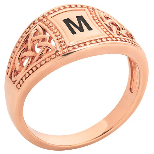 14K Rose Gold Plated Trinity Filigree Initial Ring - Image 2