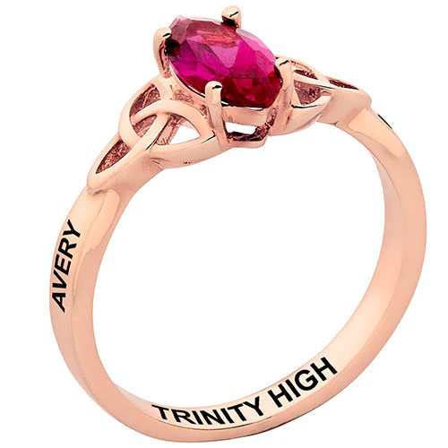 14K Rose Gold Plated Trinity Marquise Birthstone Class Ring - Image 2