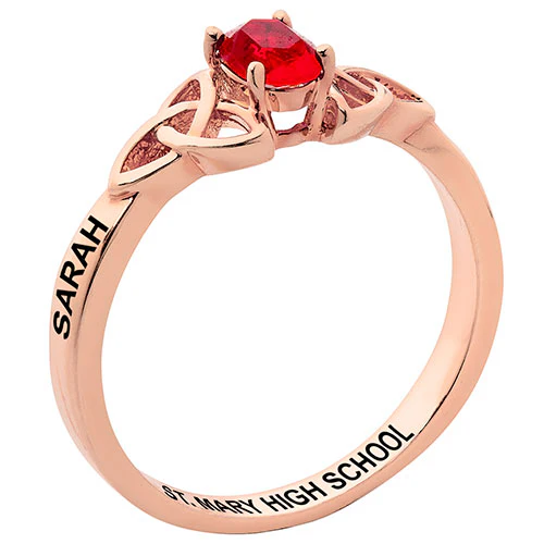 14K Rose Gold Plated Trinity Oval Birthstone Class Ring - Image 2
