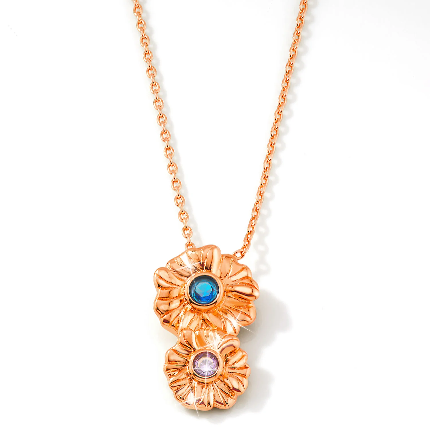 14K Rose Gold Plated Vertical Flower Birthstone Necklace - 1 to 5 stones - Image 7
