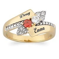 18K Gold over Sterling Couples CZ Birthstone & Name Ring - Image 2