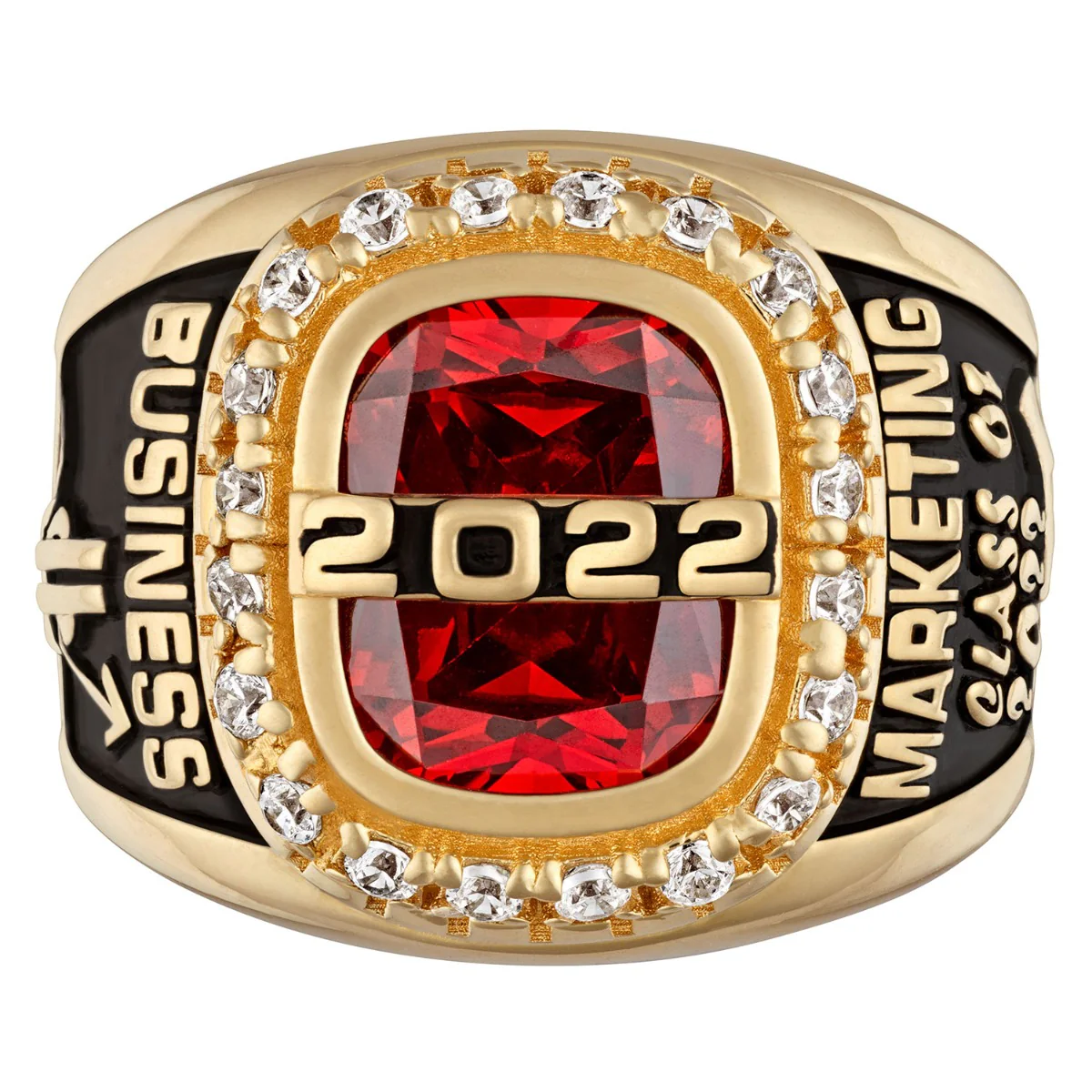 Men's 18K Gold over Sterling CZ Pave Setting Birthstone Personalized Year Class Ring - Image 2