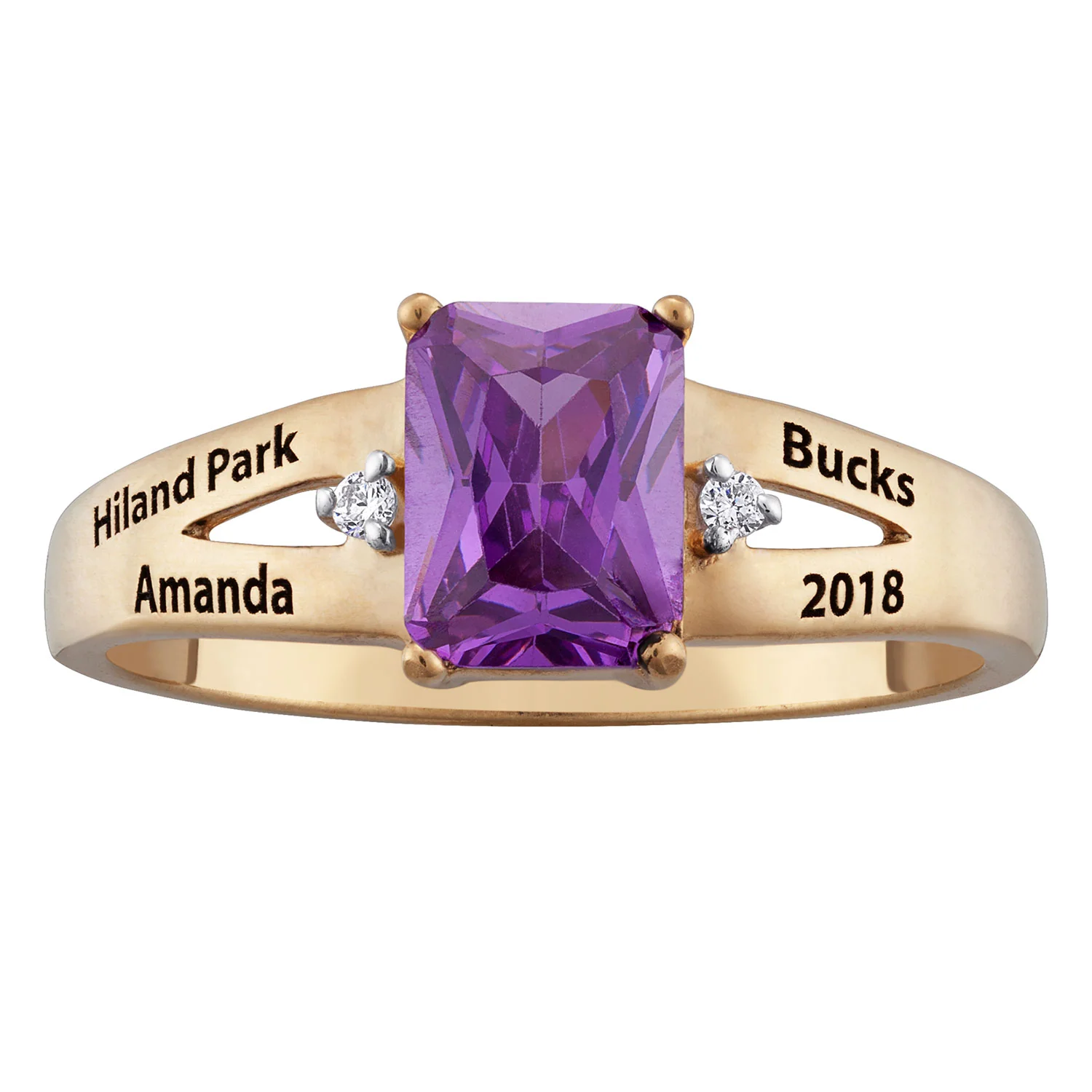 18K Gold Over Sterling Emerald-Cut Stone & CZ Class Ring