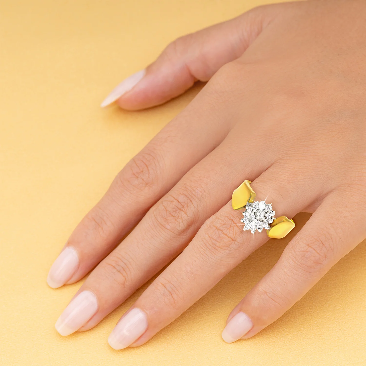 18K Gold over Sterling Genuine 1/4 Carat Diamond Cluster Ring - Image 2